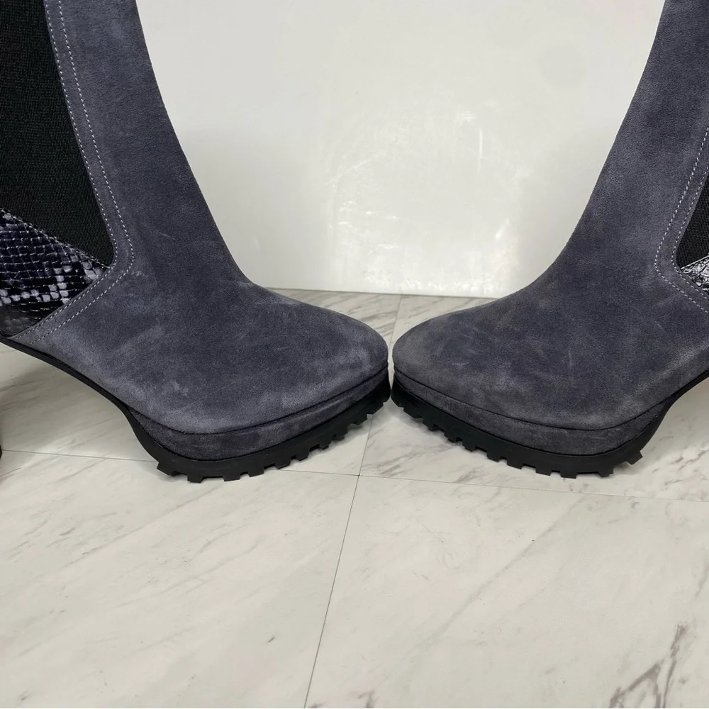 All Saints Sahara Gray Suede Snakeskin Heeled Boot 11 - Picture 10 of 16